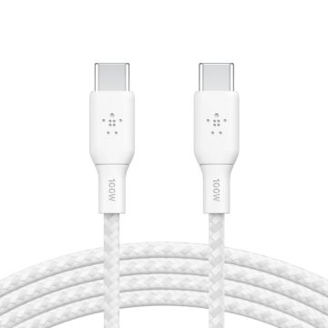 Belkin auduma USB-C/USB-C kabelis 100W 3m, Balts