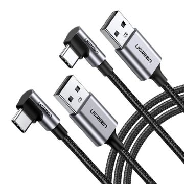 2x1 UGREEN Angled USB-C To USB-A Data Cable Black 2M