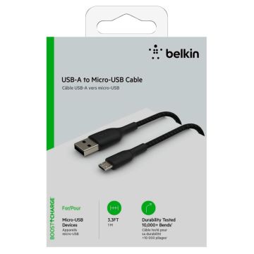 Belkin Micro-USB kabelis 1m Pārklāts, Melns