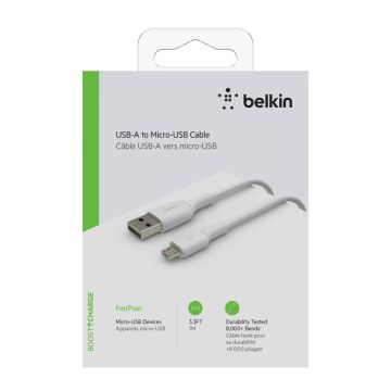 Belkin Micro-USB/USB-A kabelis 1m PVC, Balts