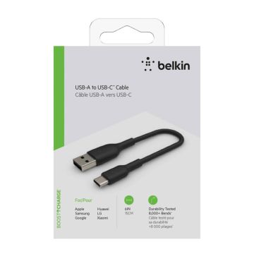 Belkin USB-C/USB-A kabelis, 15cm, PVC, melns