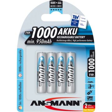 Ansmann NiMH AAA 950 mAh uzlādējamās baterijas 4 gab.