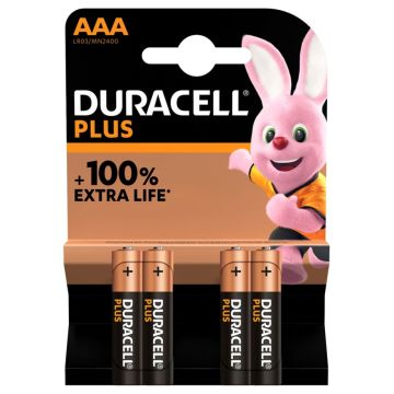 Duracell Plus AAA LR03 1,5V baterijas 4 gab.