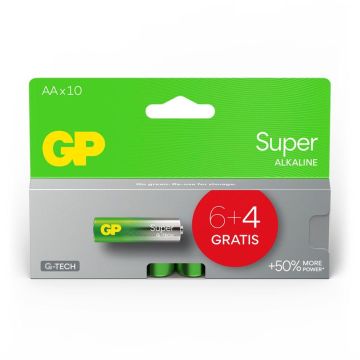 GP Super Alkaline 1,5V AA baterijas Mignon LR06 GPSUP15A980C10 6+4 gab.