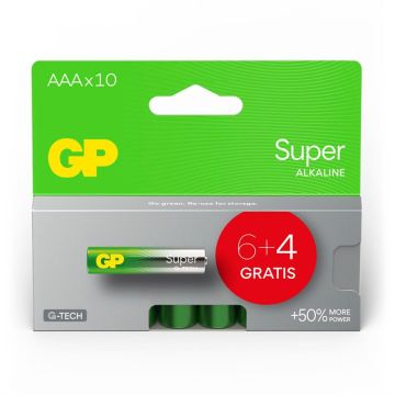 GP Super Alkaline 1,5V AAA baterijas Micro LR03 GPSUP24A997C10 6+4 gab.