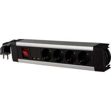 REV power strip 4-ligzdu + KS USB SupraLine ar slēdzi melns