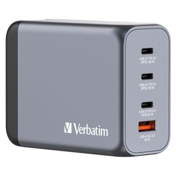 Verbatim GNC-140 GaN lādētājs 140W 3x USB-C PD, 1x USB-A QC 3.0