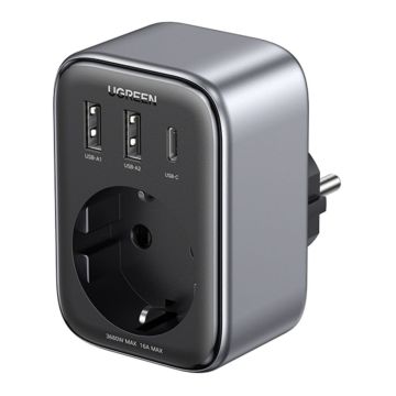 UGREEN Nexode USB-A + 2x USB-C 65W GaN tehnoloģijas ātrais lādētājs, balts