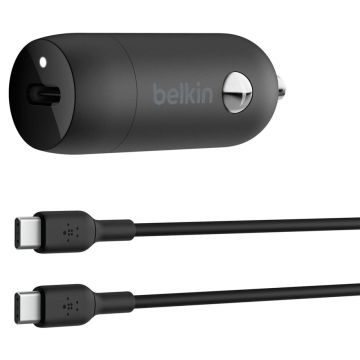 Belkin BOOST Charge 30W USB-C Auto Lādētājs ar Kabeli, Melns