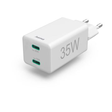 Hama ātrais lādētājs USB-C 35W PD/QC, 2xUSB-C, balts