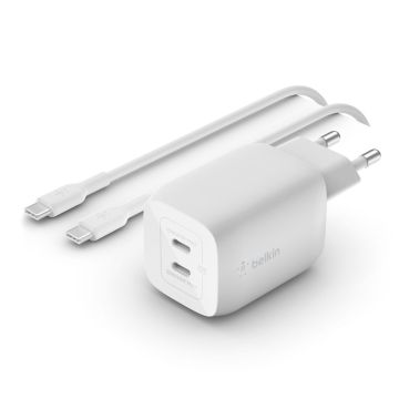 Belkin BOOST Charge 65W Divu Portu PD USB-C + 2m Kabelis, Balts