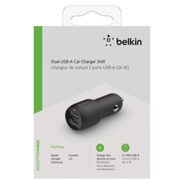 Belkin USB-A auto lādētājs 24W, melns