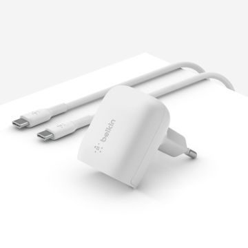 Belkin BOOST Charge 20W lādētājs, 1x USB-C, balts, ar USB-C kabeli