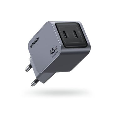 UGREEN Nexode Pro 45W divu USB-C GaN ātrlādētājs EU, pelēks