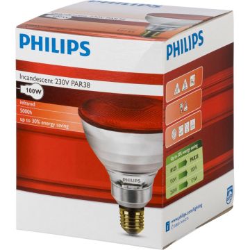 Philips infrasarkanā lampa PAR38 IR 100W E27 230V Sarkana