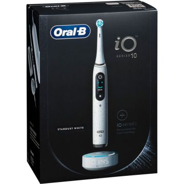 Oral-B iO Series 10 elektriskā zobu birste, Stardust White, AI vadība, uzlādes stacija