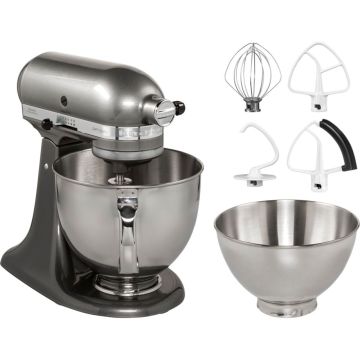 KitchenAid Artisan 5KSM175PSEMS virtuves kombains, 300W, 4,8 l bļoda, 10 uzgaļi, medaļonas sudrabs