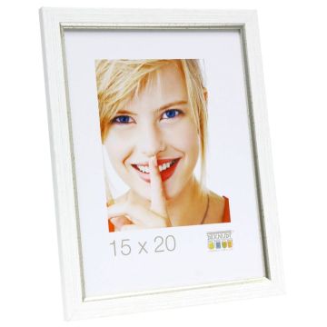 Deknudt S46AF1 Plastikāta Foto Rāmis, 15x20cm, Balts ar Sudraba