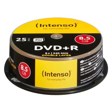 Intenso DVD+R 8,5GB 8x ātrumu, Double Layer spole 25 gab.