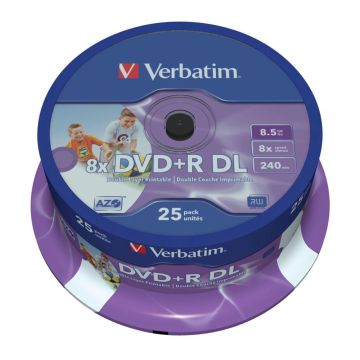 Verbatim DVD+R Double Layer 8x ātrumu, apdrukājams, 8,5GB 25 gab.