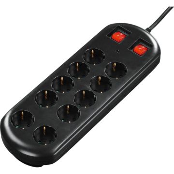 Hama Socket Line 10-fold 2 switch black 2 m