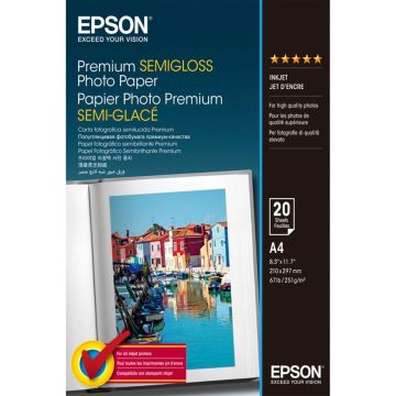 Epson S041332 Premium Semigloss Photo inkjet papīrs 251g/m2 A4/20 loksnes