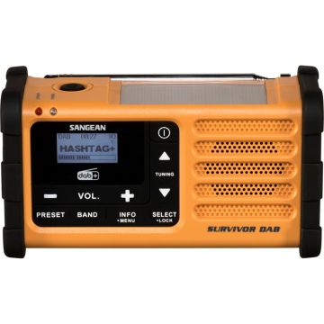 Sangean MMR-88 DAB+ Ārkārtas situāciju radio, DAB+/FM/AM, baterijas/AC/rokas ģenerators/saules baterija, dzeltens