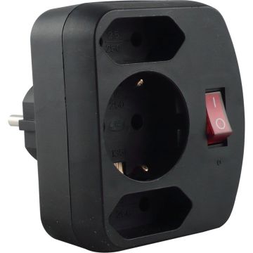 REV adapteris surge protection melns 3-ligzdu ar slēdzi