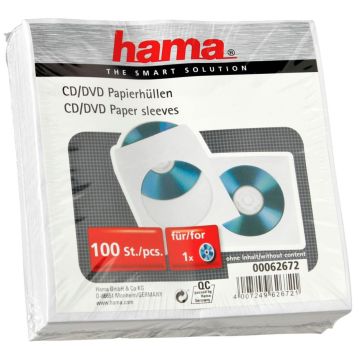 Hama CD/DVD papīra kabatiņas baltas 100 gab.