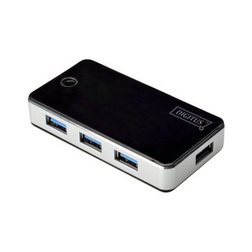 DIGITUS USB 3.0 Hub (sadalītājs), 4 porti, melns/sudraba, DA-70231