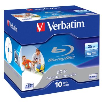 Verbatim BD-R Blu-Ray 25GB 6x ātrumu, apdrukājams, plastikāta vāciņi 10 gab.