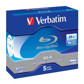 Verbatim BD-R Blu-Ray 25GB 6x ātrumu plastikāta vāciņi 5 gab.