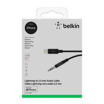 Belkin MIXIT Lightning to 3,5mm AUX Cable 0,9m AV10172bt03-BLK kabelis