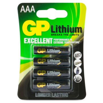 GP Lithium AAA 1,5V baterijas 4 gab.