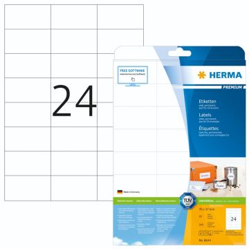 Herma Labels 70x37 balts 10 loksnes DIN A4 240 gab. 8644