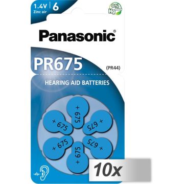 10x1 Panasonic PR 675 Hearing Aid Batteries Zinc Air 6 pcs.