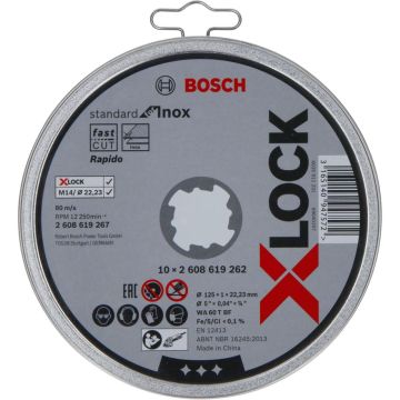 Bosch X-LOCK Griešanas disku komplekts 10x125x1mm Standarta Inox