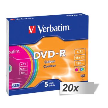 20x5 Verbatim DVD-R 4,7GB Colour 16x Speed, Slim Case