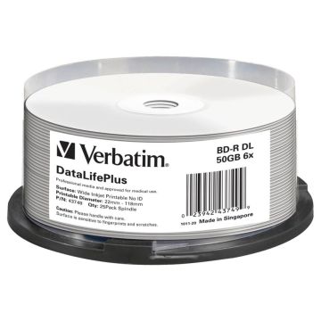 Verbatim BD-R Blu-Ray 50GB 6x ātrumu apdrukājams spole 25 gab.