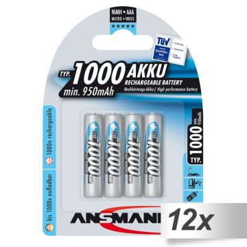 12x4 Ansmann NiMH bat. 1000 Micro AAA 950 mAh