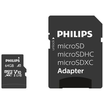 Philips MicroSDXC Card 64GB Class 10 UHS-I U1 + Adapteris