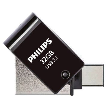 Philips 2 in 1 melns 32GB OTG USB C + USB 3.1