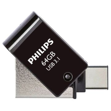 Philips 2 in 1 melns 64GB OTG USB C + USB 3.1