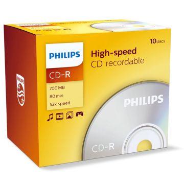 Philips CD-R 80 min 700MB 52x plastikāta vāciņi 10 gab.