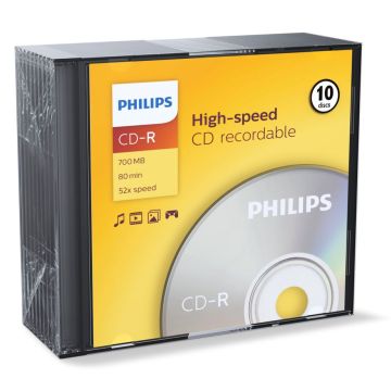 Philips CD-R 80 min 700MB 52x plānie plastikāta vāciņi 10 gab.