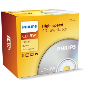 Philips CD-RW 80 min 700MB 4-12x plastikāta vāciņi 10 gab.