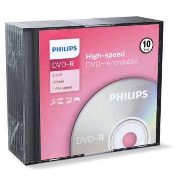 Philips DVD-R 4,7GB 16x plānie plastikāta vāciņi 10 gab.