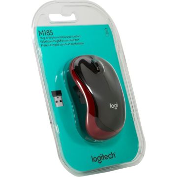 Logitech M 185 bezvadu Notebook pele USB melns / sarkans