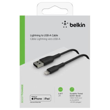 Belkin Lightning kabeļi 2m, PVC, Melns, MFI Sertificēts