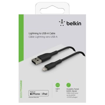 Belkin Lightning kabeļi 3m, PVC, Melns, MFI Sertificēts